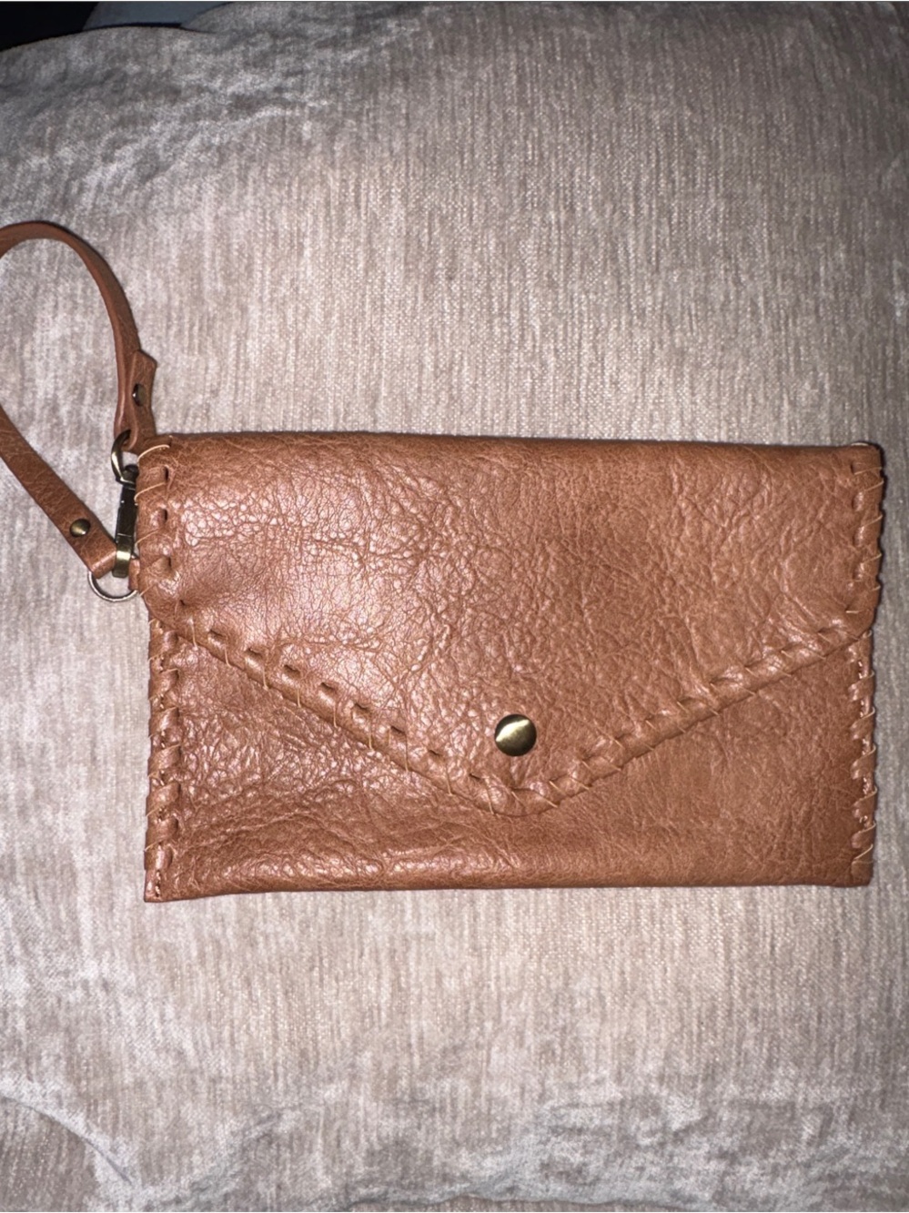 Classic Brown Leather Wristlet Clutch